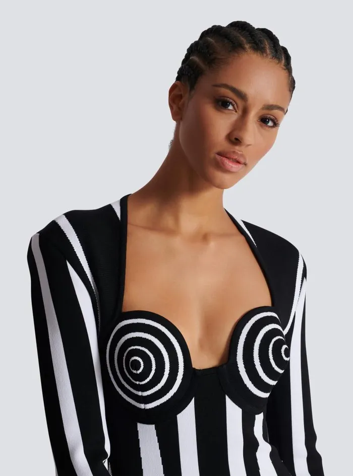 Balmain Dresses Women Striped Knit Dress Black