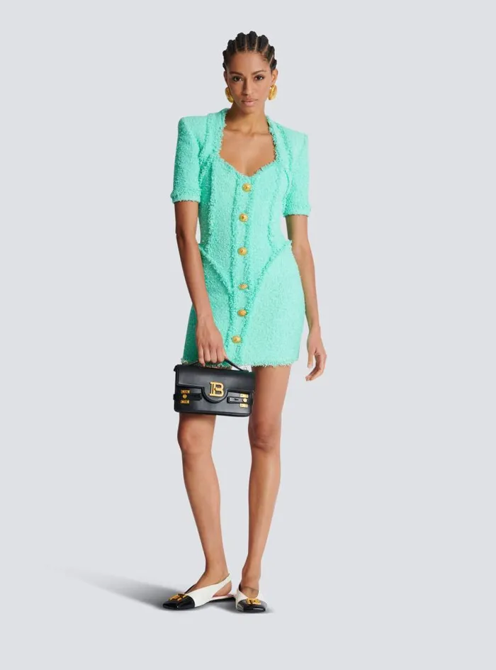 Balmain Dresses Women Tweed Dress With Buttons Blue