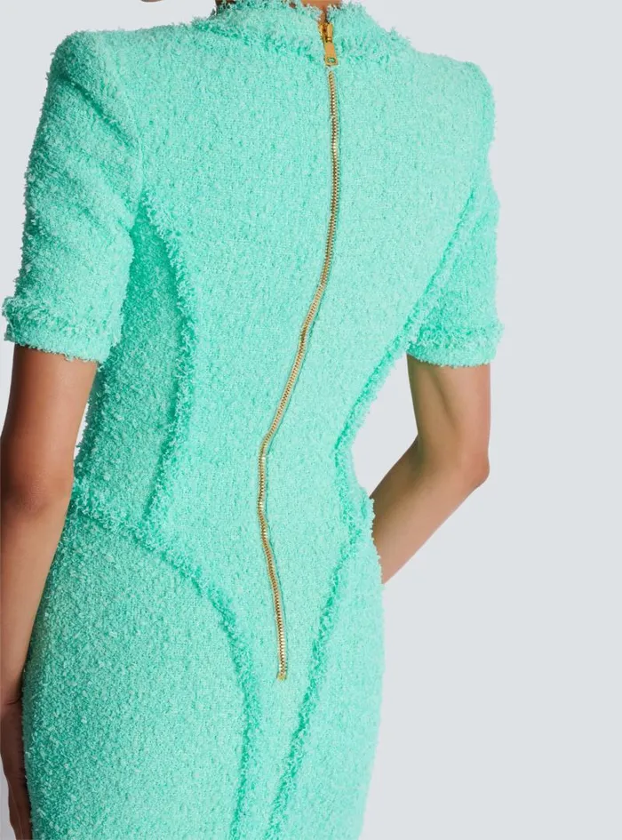 Balmain Dresses Women Tweed Dress With Buttons Blue