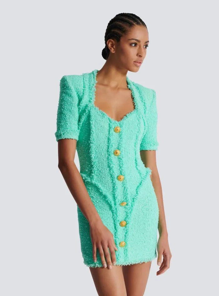 Balmain Dresses Women Tweed Dress With Buttons Blue