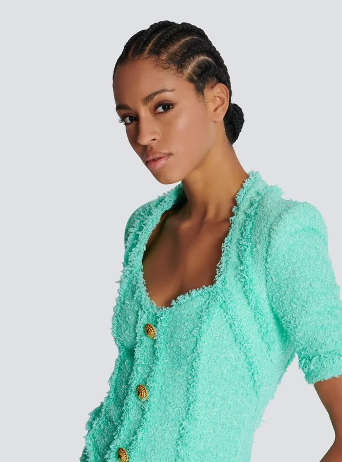 Balmain Dresses Women Tweed Dress With Buttons Blue