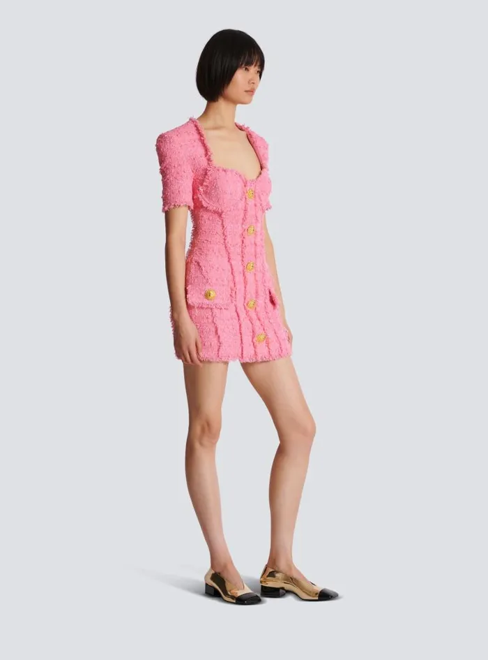 Balmain Dresses Women Tweed Dress With Buttons Pink