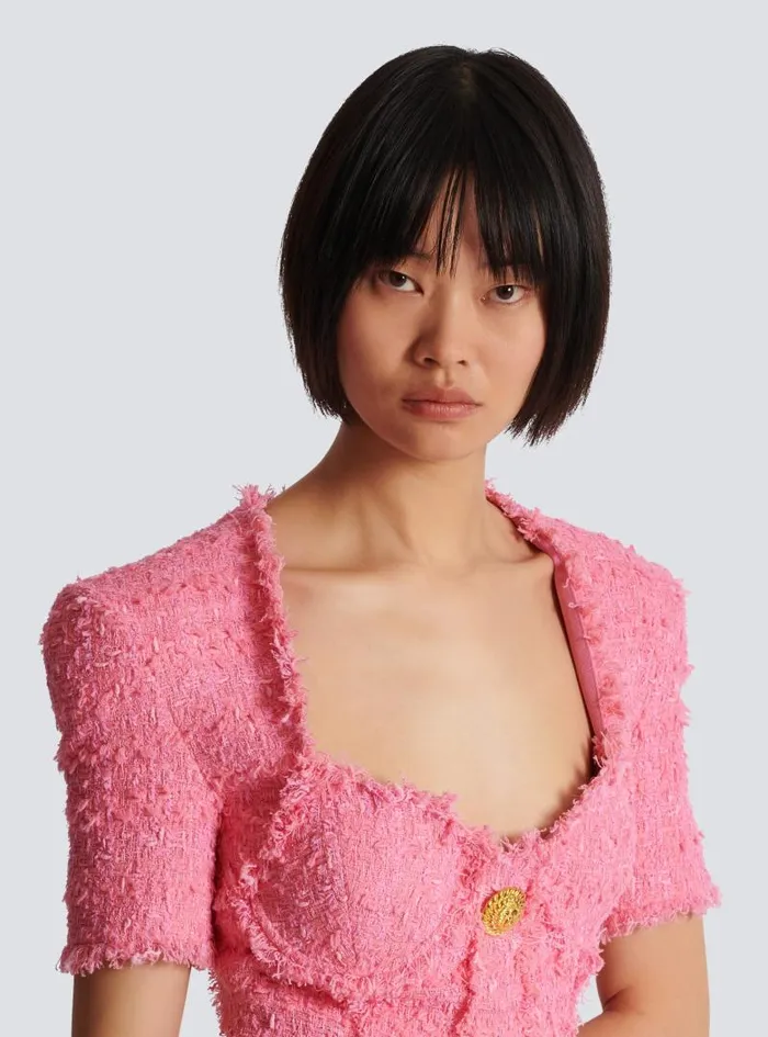 Balmain Dresses Women Tweed Dress With Buttons Pink