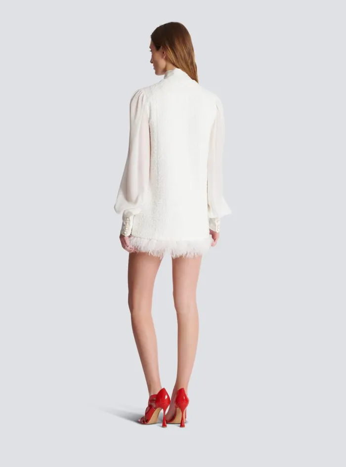 Balmain Dresses Women Tweed Dress With Pussybow Collar White