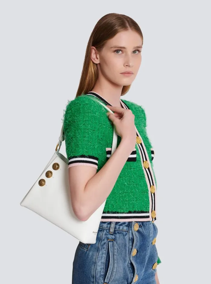 Balmain Emblme Bags Women Emblme Shoulder Bag In Grained Calfskin White