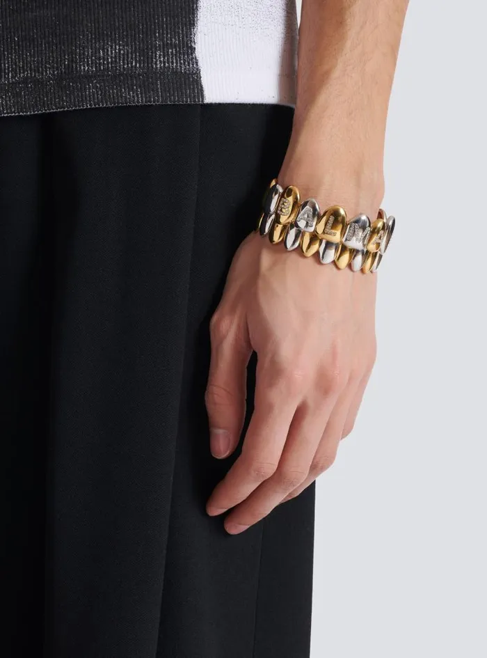 Balmain Fashion Jewelry Men Brass And Crystal Grillz Cuff Bracelet Gold