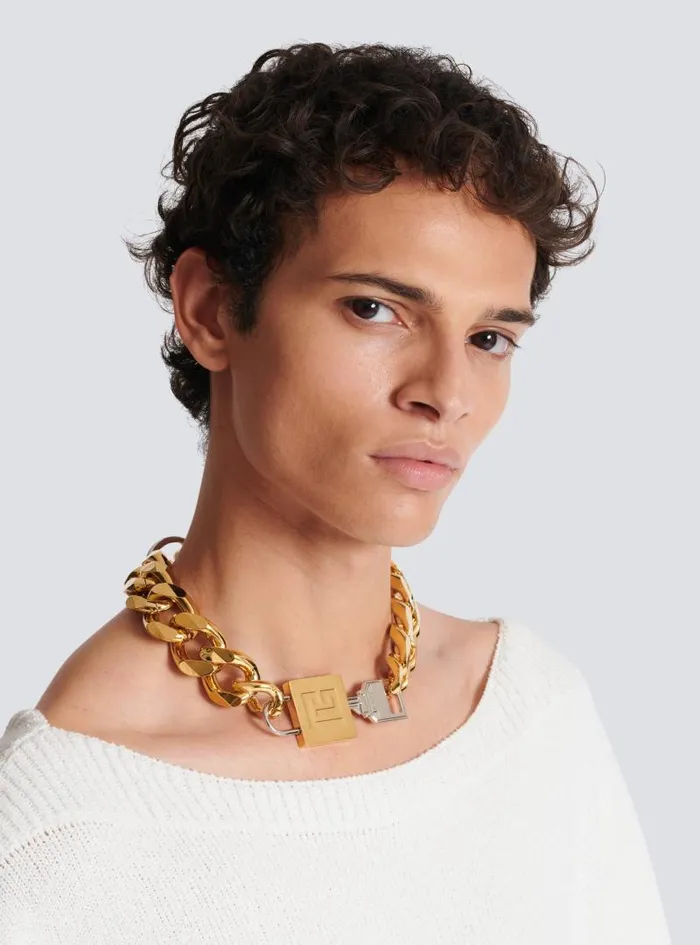 Balmain Fashion Jewelry Men KeyandLock Necklace Gold
