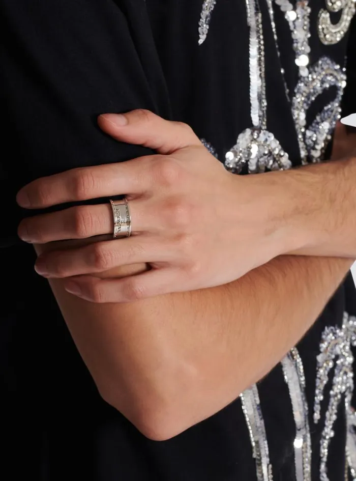 Balmain Fashion Jewelry Men Signature Tubular Brass Ring Silver