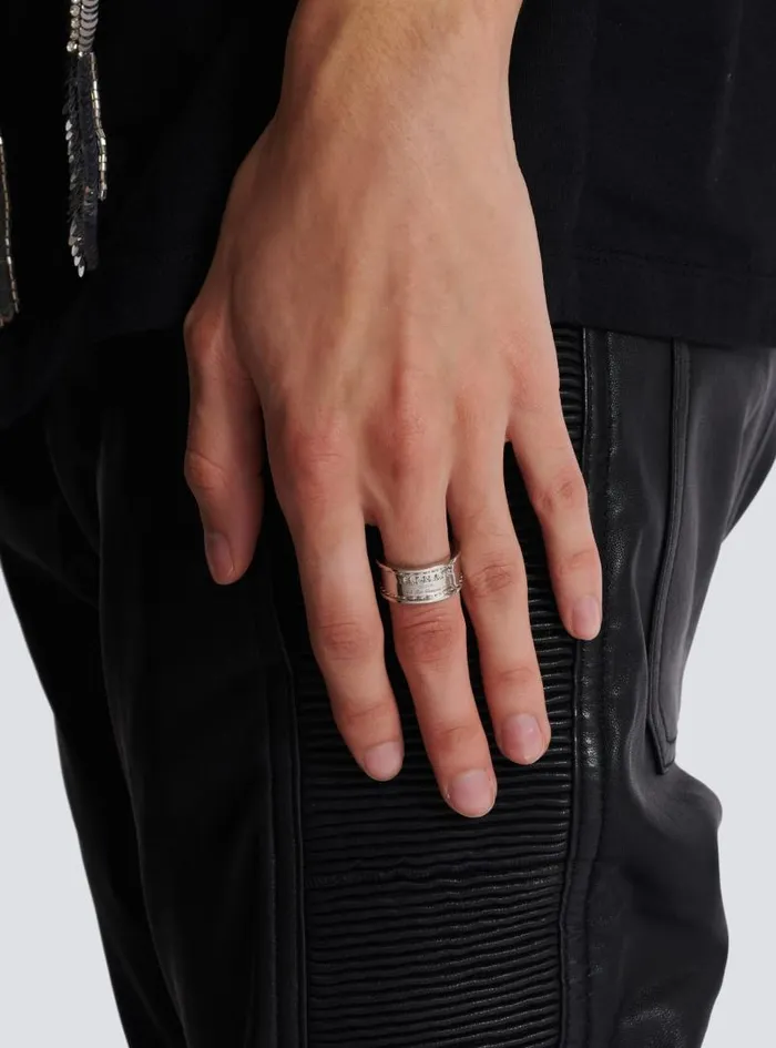 Balmain Fashion Jewelry Men Signature Tubular Brass Ring Silver