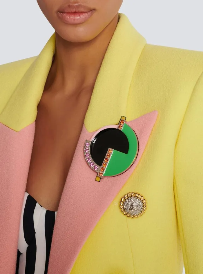 Balmain Fashion Jewelry Women Art Deco Rhinestone Brooch Green