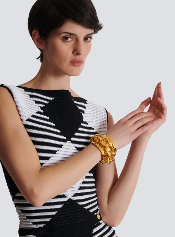 Balmain Fashion Jewelry Women Brass Chain Cuff Bracelet Gold