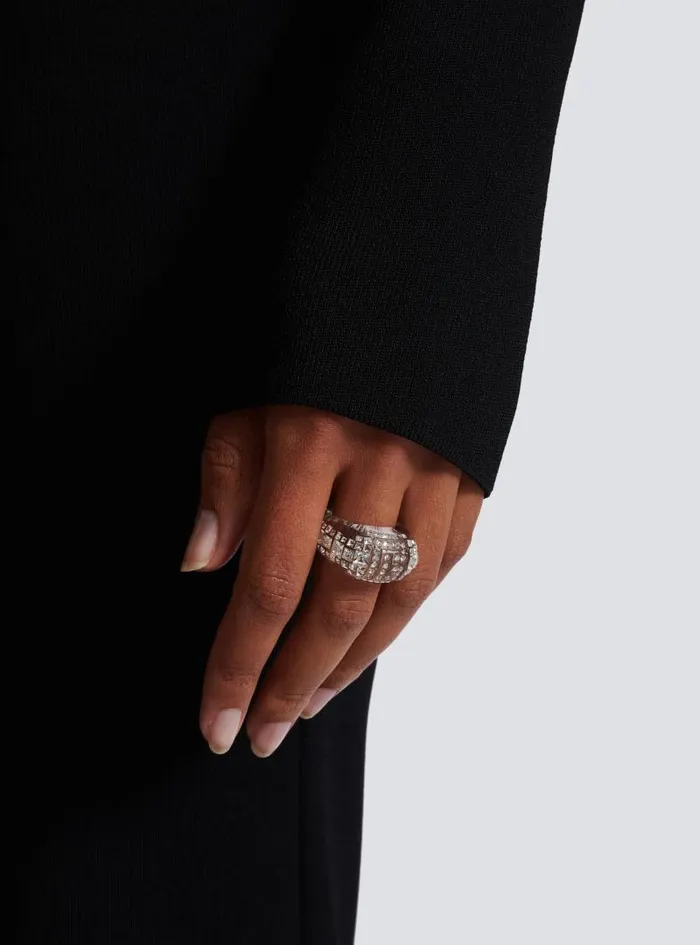 Balmain Fashion Jewelry Women Clear Rhinestone Ring Silver