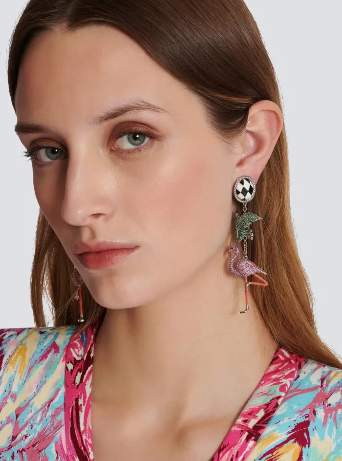 Balmain Fashion Jewelry Women Flamingo Pendant Earrings Multicolor