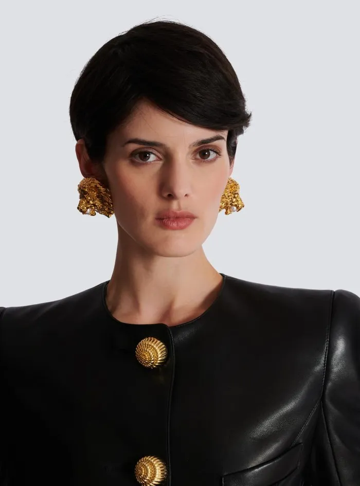 Balmain Fashion Jewelry Women Lion Metal And Pearl Earrings Gold