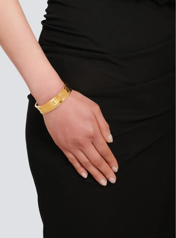 Balmain Fashion Jewelry WomenMen Goldtone Brass Cuff Bracelet With Logo Gold Balmain Fashion Jewelry WomenMen Goldtone Brass Cuff Bracelet With Logo Gold