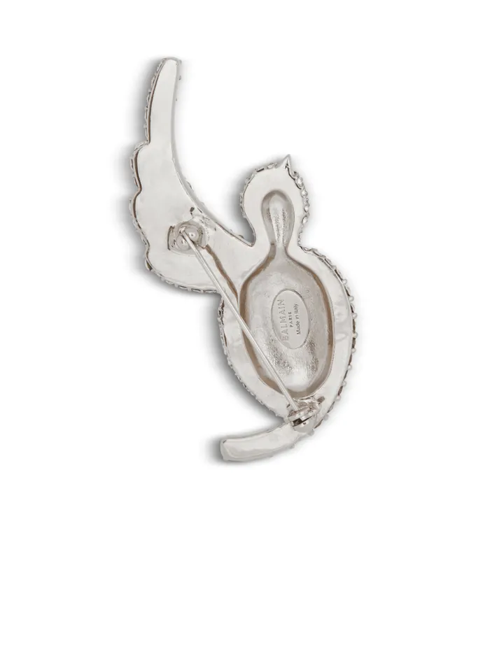 Balmain Fashion Jewelry Women Rhinestone And Palladium Swallow Brooch Silver