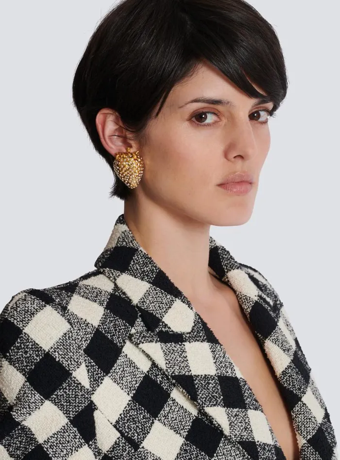 Balmain Fashion Jewelry Women Strawberry Brass And Rhinestone Earrings Gold