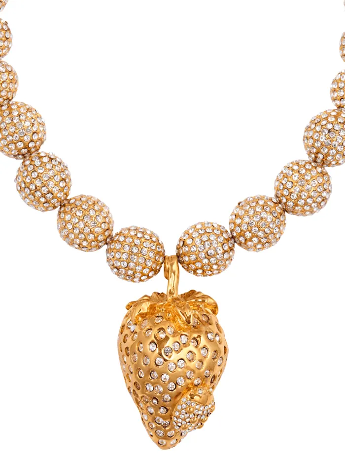 Balmain Fashion Jewelry Women Strawberry Metal And Rhinestone Necklace Gold