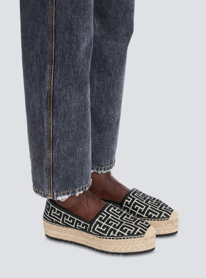 Balmain Flat Shoes Women Alex Espadrilles With Jacquard Monogram Black