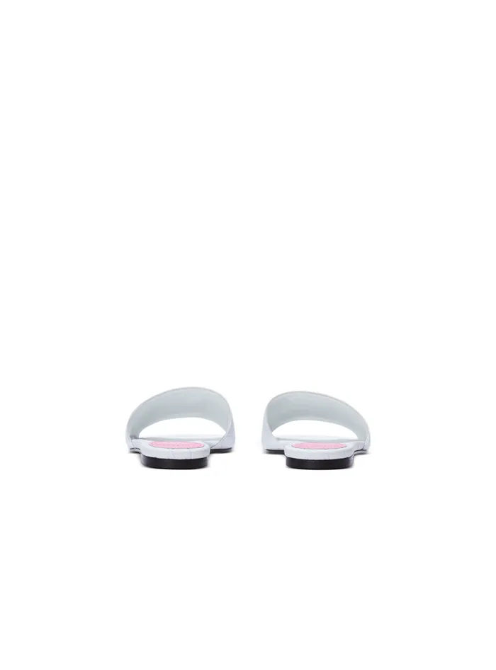 Balmain Flat Shoes Women Dafne Calfskin Mules With Embossed Grid White