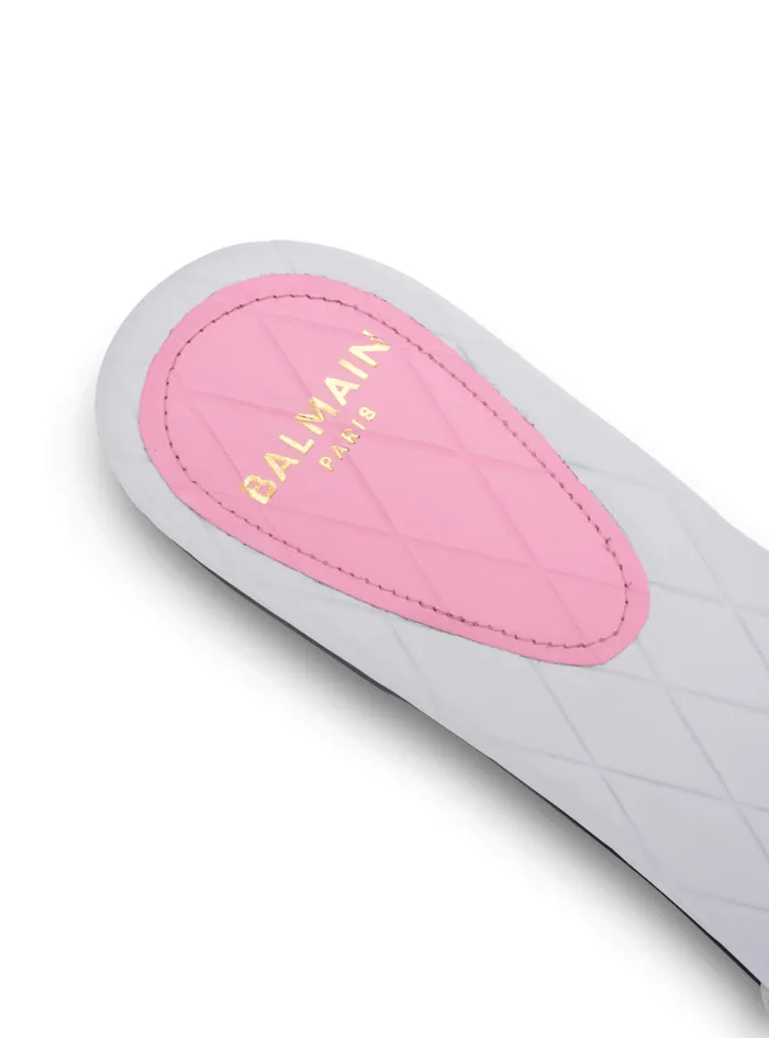 Balmain Flat Shoes Women Dafne Calfskin Mules With Embossed Grid White