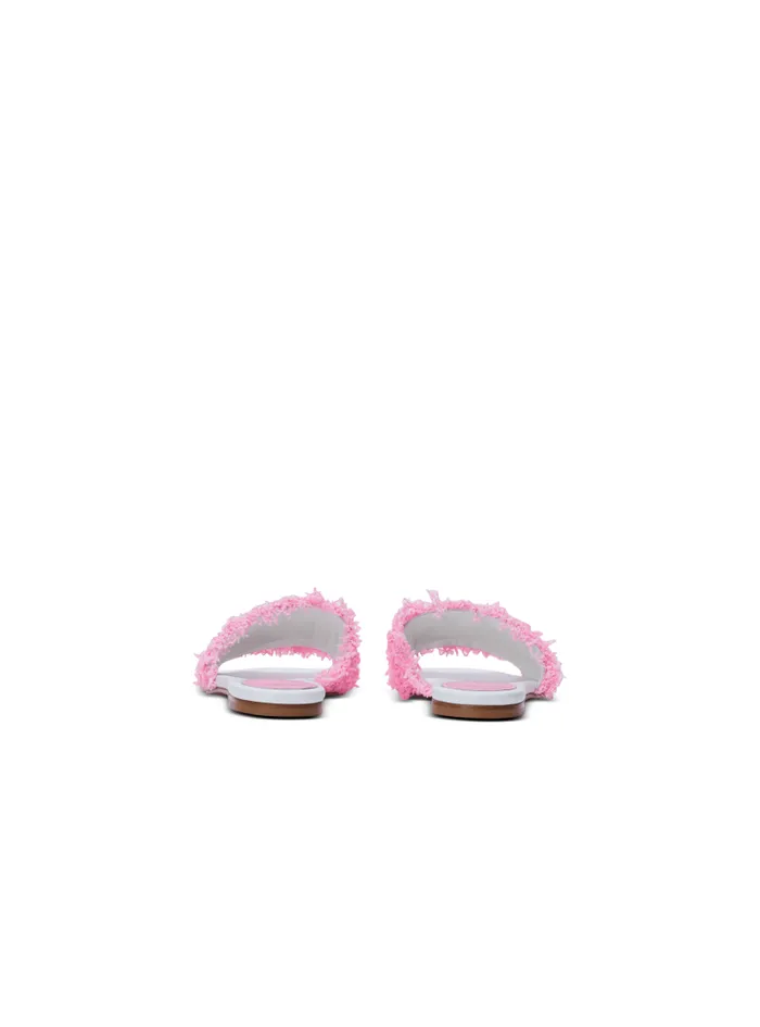 Balmain Flat Shoes Women Dafne Leather And Tweed Mules Pink