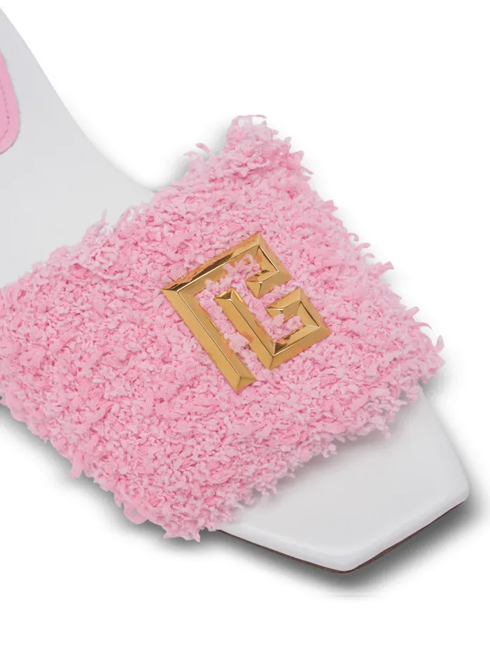Balmain Flat Shoes Women Dafne Leather And Tweed Mules Pink