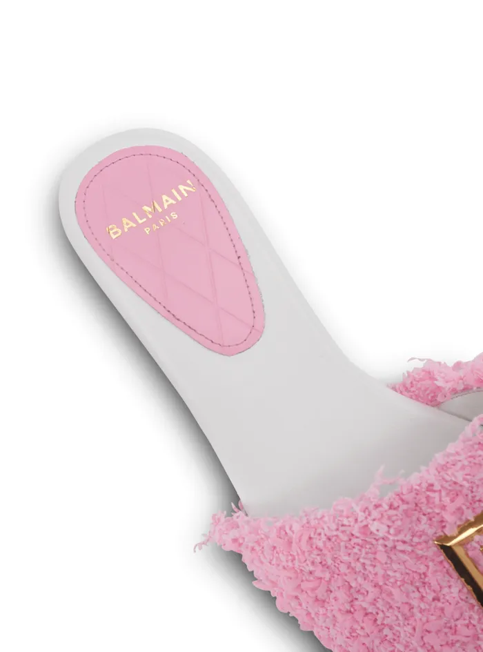 Balmain Flat Shoes Women Dafne Leather And Tweed Mules Pink