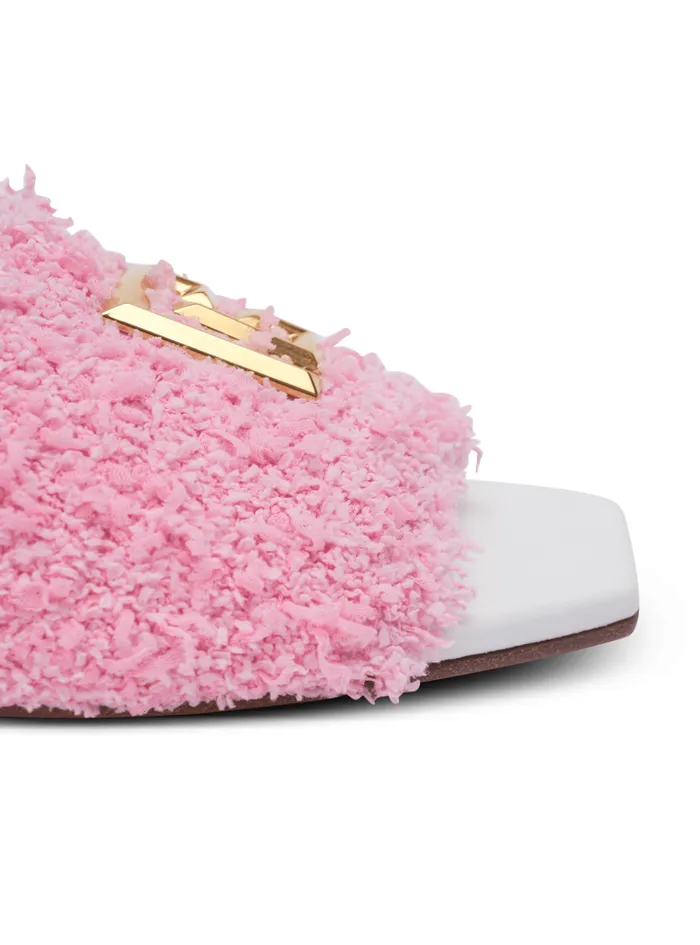 Balmain Flat Shoes Women Dafne Leather And Tweed Mules Pink