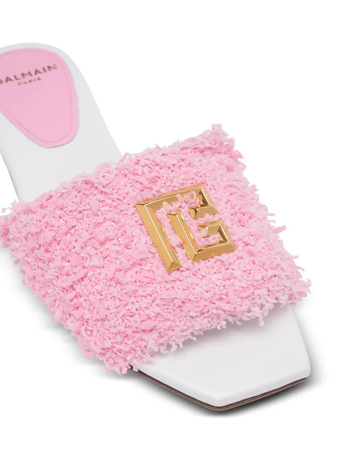 Balmain Flat Shoes Women Dafne Leather And Tweed Mules Pink