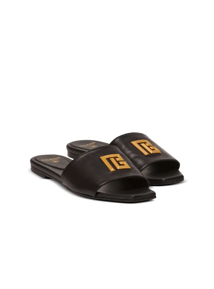 Balmain Flat Shoes Women Dafne PB Mules In Calfskin Black