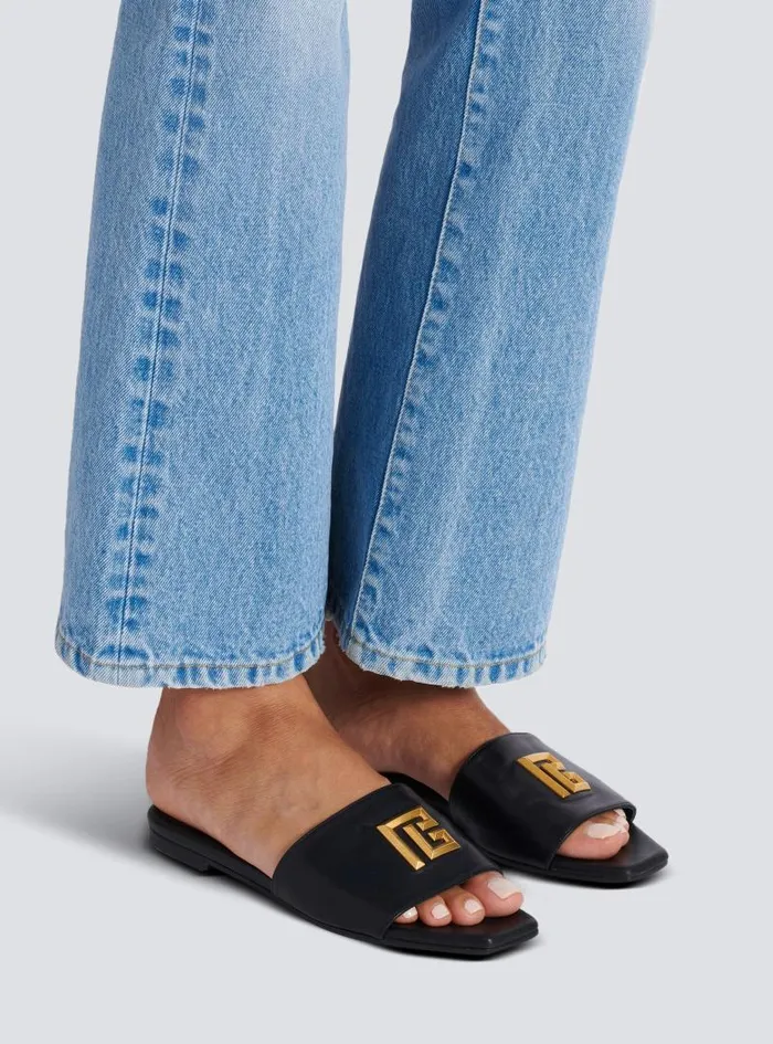 Balmain Flat Shoes Women Dafne PB Mules In Calfskin Black