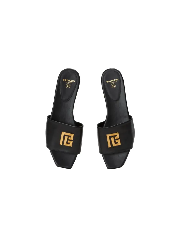 Balmain Flat Shoes Women Dafne PB Mules In Calfskin Black