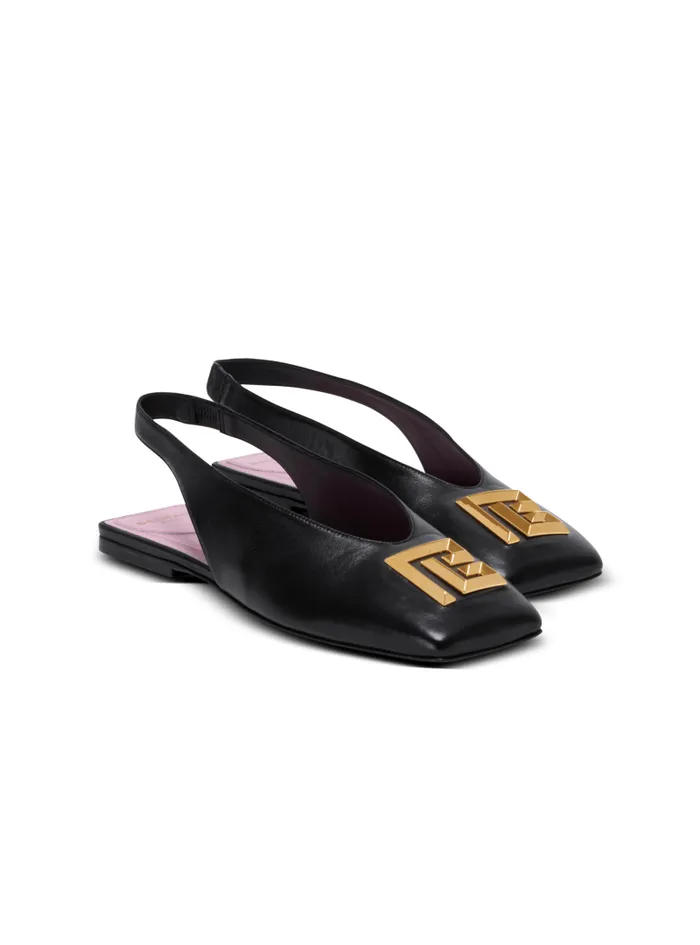 Balmain Flat Shoes Women Flat Eden Slingbacks In Lambskin Leather Black