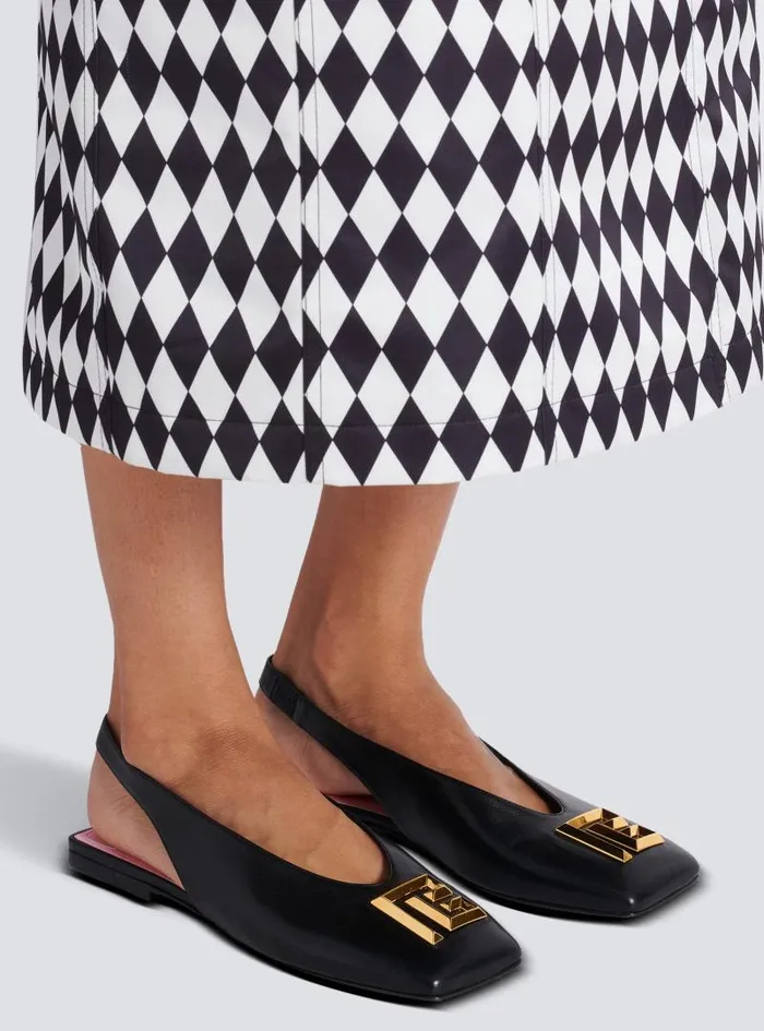 Balmain Flat Shoes Women Flat Eden Slingbacks In Lambskin Leather Black