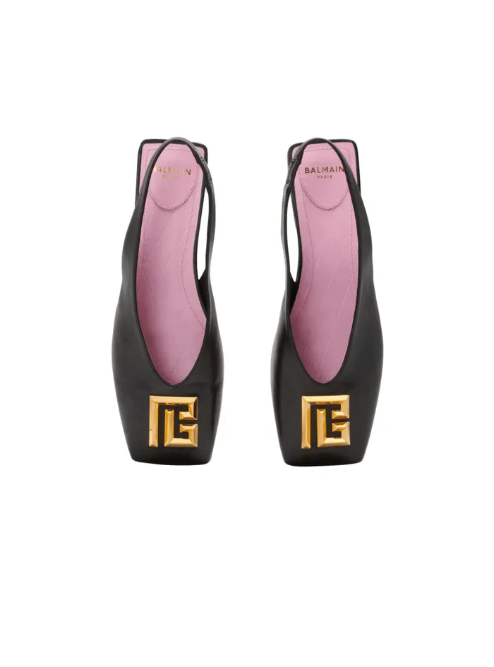 Balmain Flat Shoes Women Flat Eden Slingbacks In Lambskin Leather Black