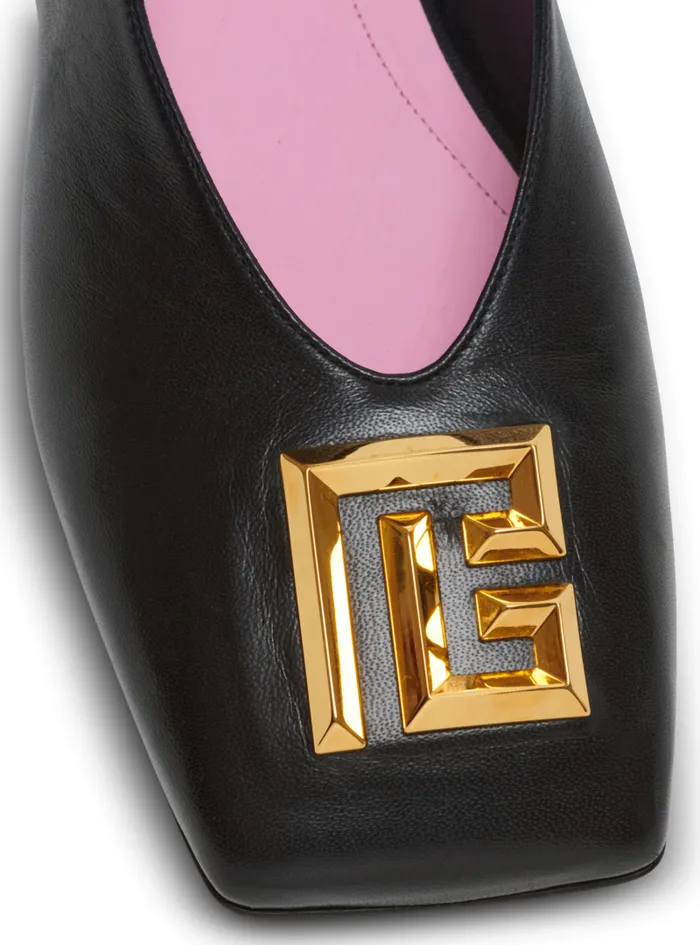 Balmain Flat Shoes Women Flat Eden Slingbacks In Lambskin Leather Black