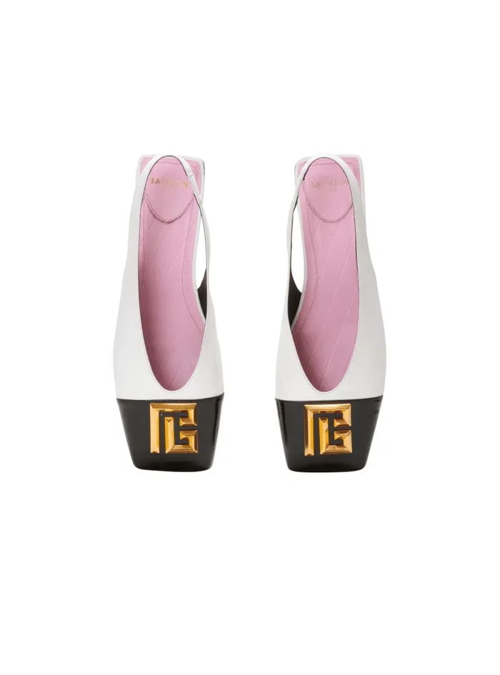 Balmain Flat Shoes Women Flat Eden Slingbacks In Twotone Leather White