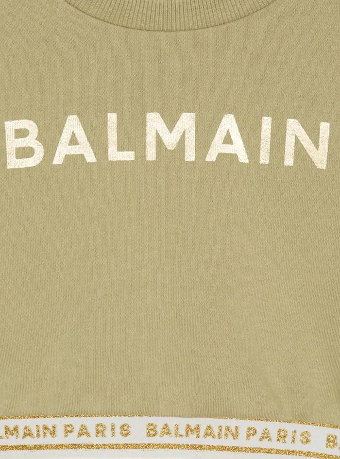 Balmain Girls 410 Years Kids Cropped Sweatshirt With Elastic Green