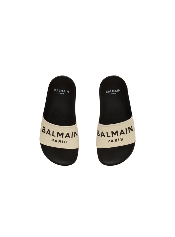 Balmain Girls 410 Years Kids Flat Logo Sandals Black