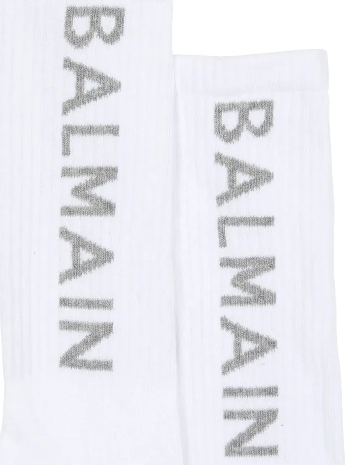 Balmain Girls 410 Years Kids High Socks With Logo White