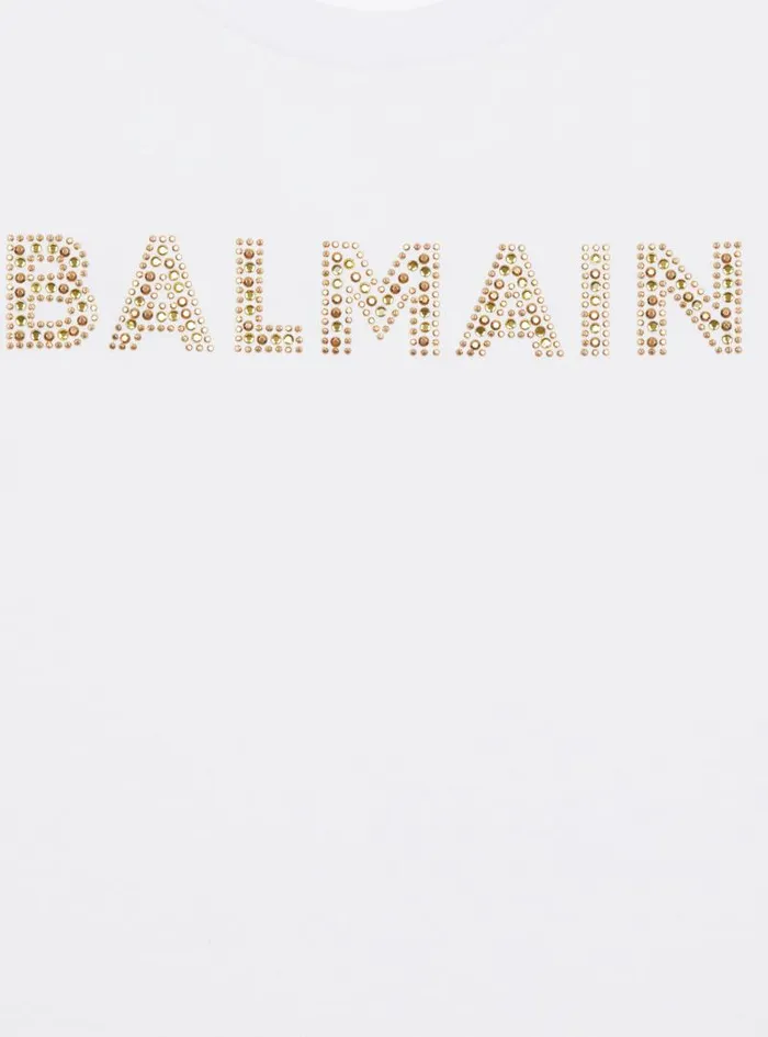 Balmain Girls 410 Years Kids Rhinestoned TShirt White
