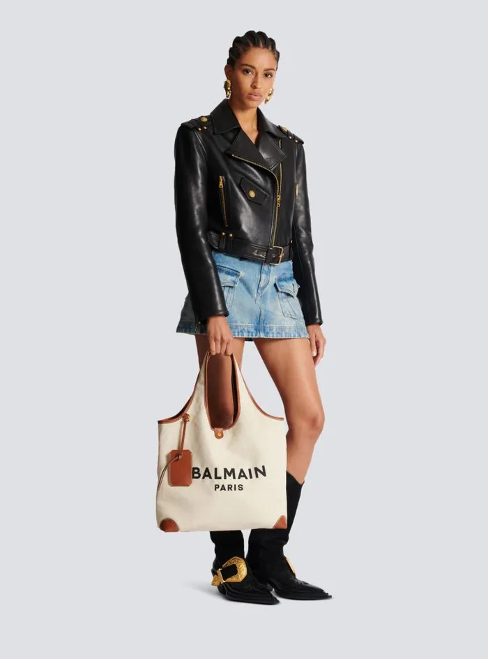 Balmain Grocery Bags Women Canvas And Leather Barmy Grocery Bag Brown