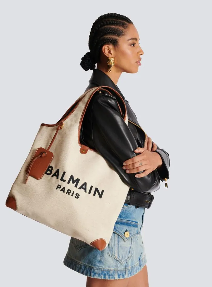 Balmain Grocery Bags Women Canvas And Leather Barmy Grocery Bag Brown