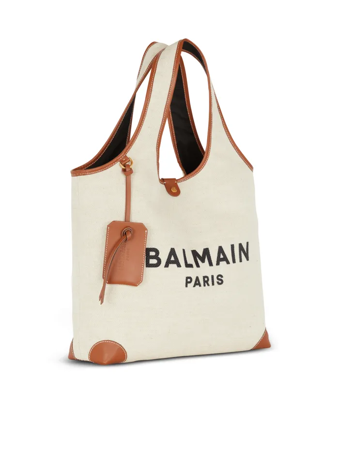 Balmain Grocery Bags Women Canvas And Leather Barmy Grocery Bag Brown