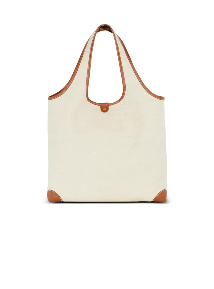 Balmain Grocery Bags Women Canvas And Leather Barmy Grocery Bag Brown