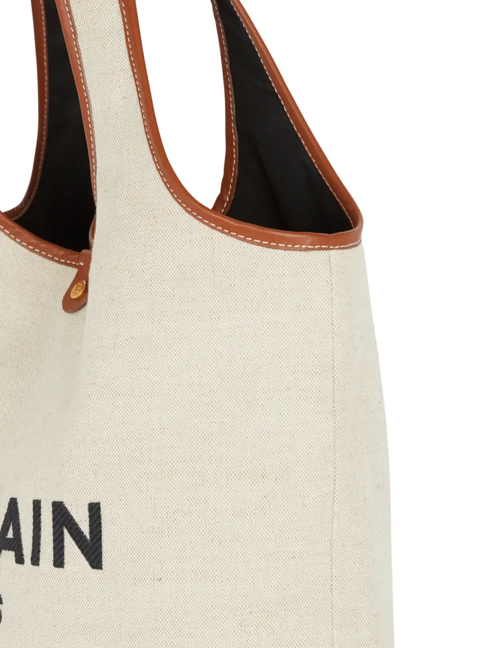 Balmain Grocery Bags Women Canvas And Leather Barmy Grocery Bag Brown