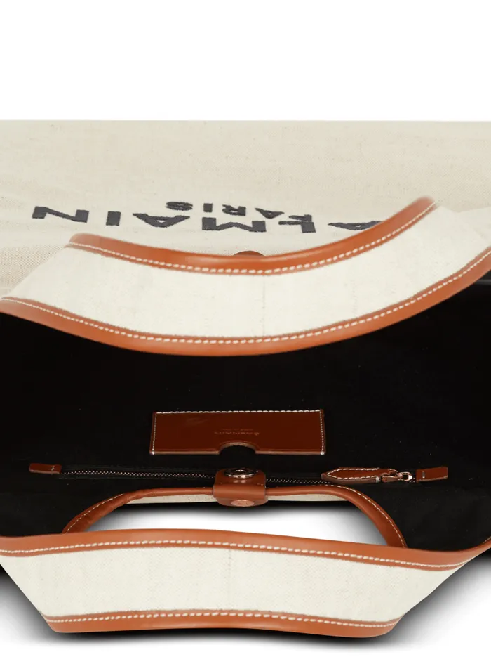 Balmain Grocery Bags Women Canvas And Leather Barmy Grocery Bag Brown