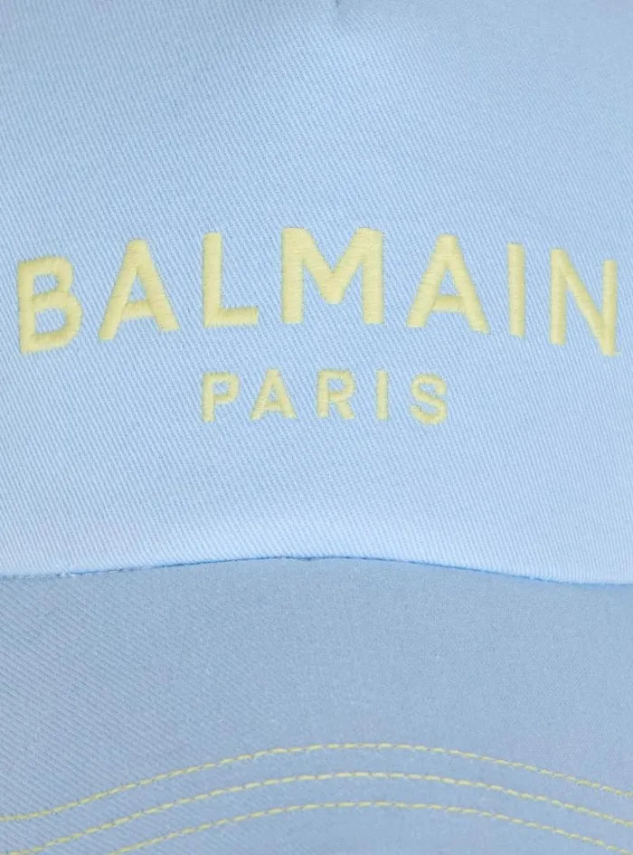 Balmain Hats And Caps Men Cotton Cap With Paris Embroidery Blue