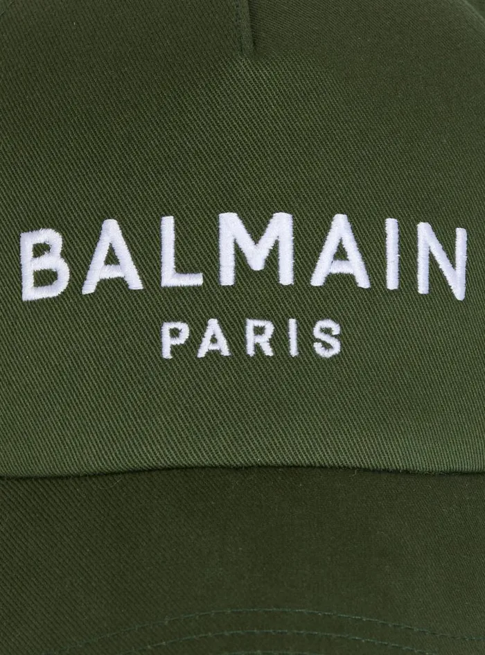Balmain Hats And Caps Men Cotton Cap With Paris Embroidery Khaki